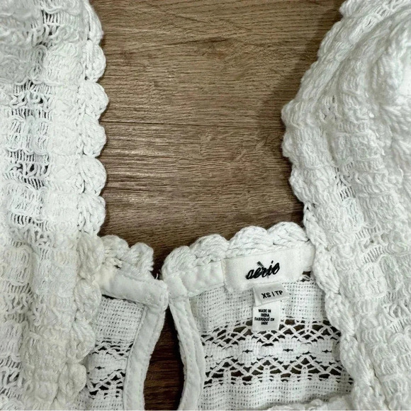 Aerie Crochet White‎ Textured Crop Top Tank - Picture 7 of 9